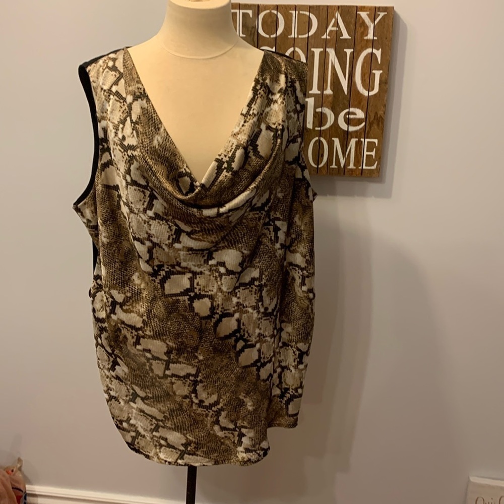 2X COMO BLACK Snake Print Sleeveless Cowel Neck Top - Picture 1 of 9